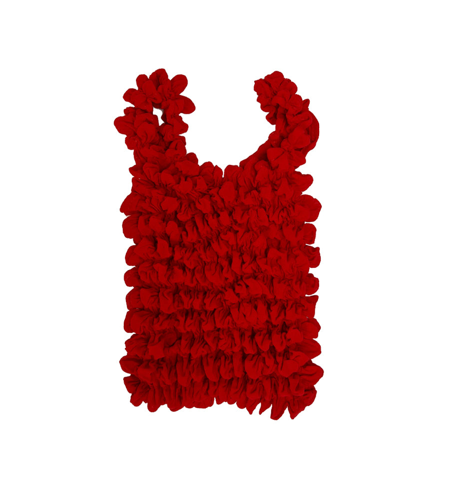 Genişleyebilen el yapımı kırmızı kumas çanta